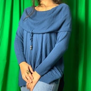 Off the shoulder blue sweater